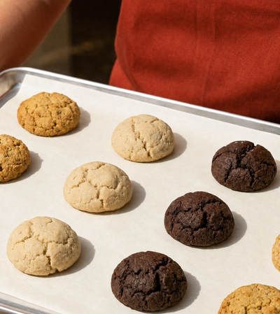 Assorted Cookie Diet flavours stacked on a plate outdoors
