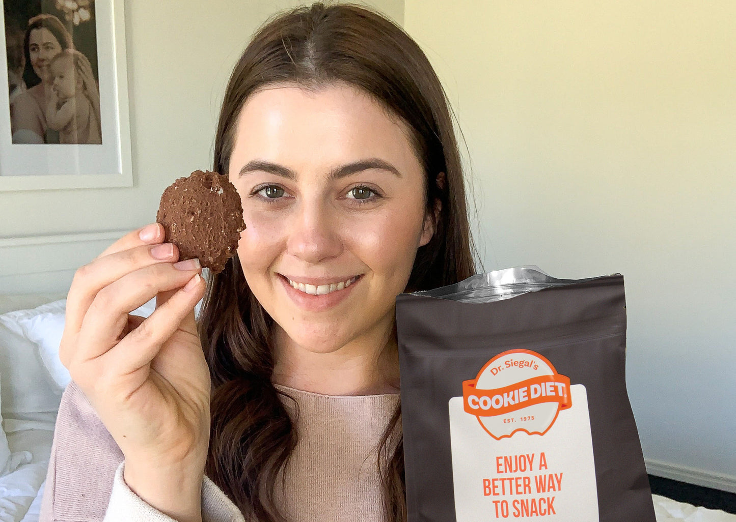 Smiling with weight loss chocolate brownie cookie