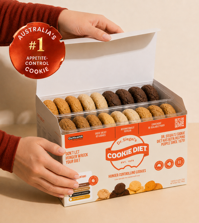 Open Dr. Siegal's Cookie Diet box displaying assorted cookie flavours