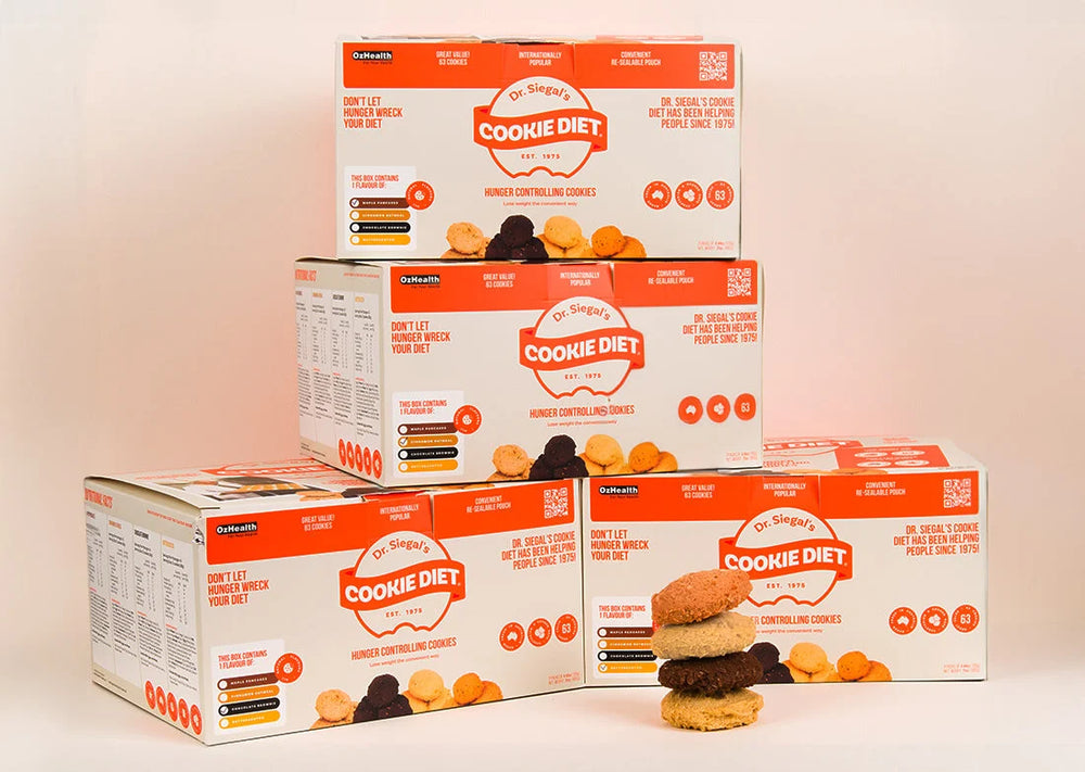 Four boxes of Dr. Siegal’s Cookie Diet cookies